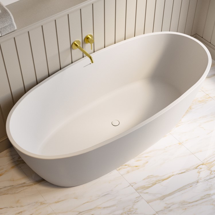 GRADE A1 - Matt White Freestanding Double Ended Bath 1800 x 850mm - Rosa