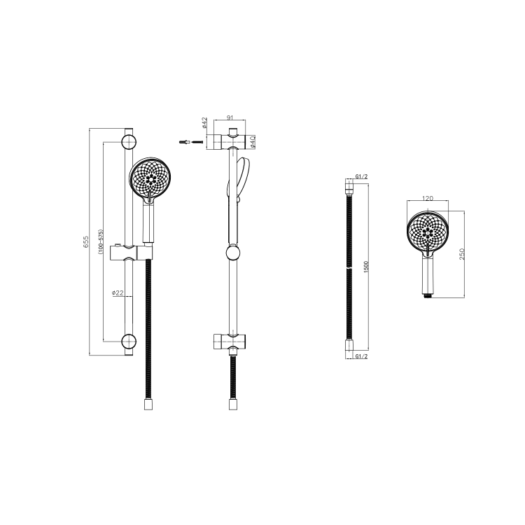GRADE A1 - Chrome 3 Function Round Slide Rail Kit