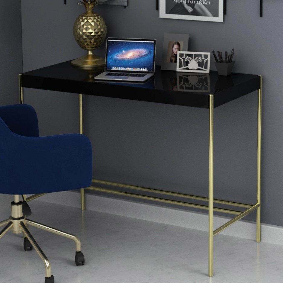 Modern Black Desk with Gold Legs Roxy BuyItDirect.ie