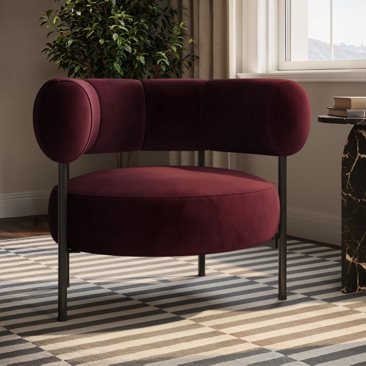 Burgundy Velvet Curved Accent Chair - Romy