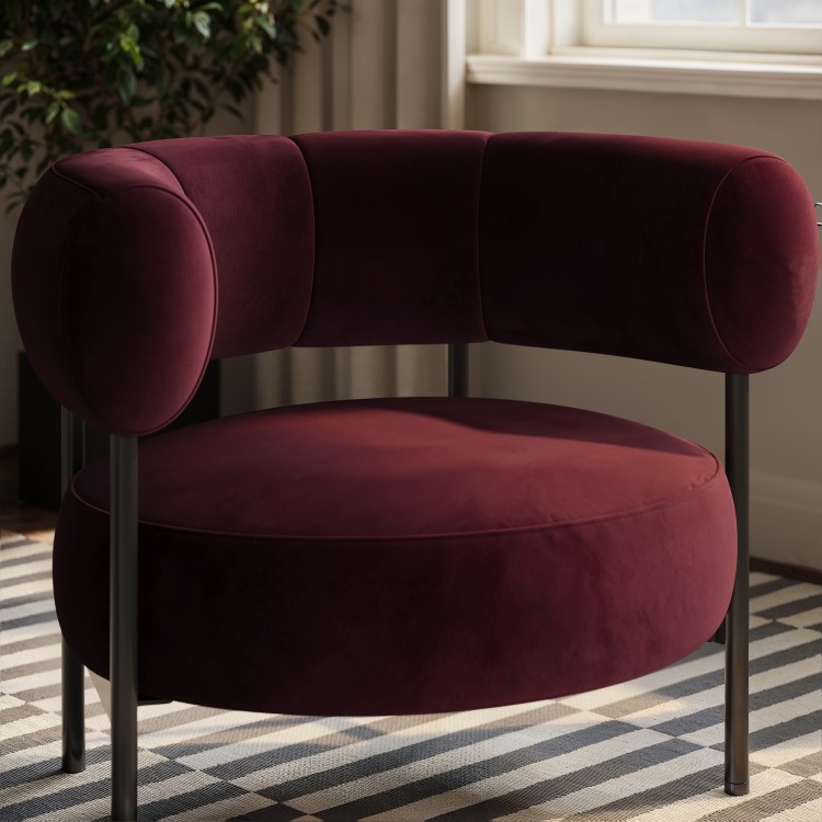 Burgundy Velvet Curved Accent Chair - Romy