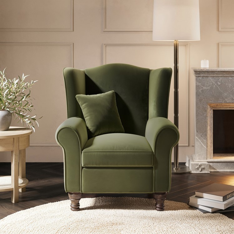 Olive Green Velvet Wingback Armchair - Rupert