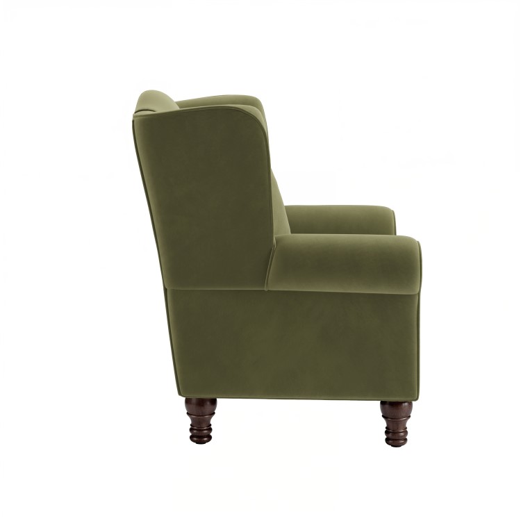 Olive Green Velvet Wingback Armchair - Rupert