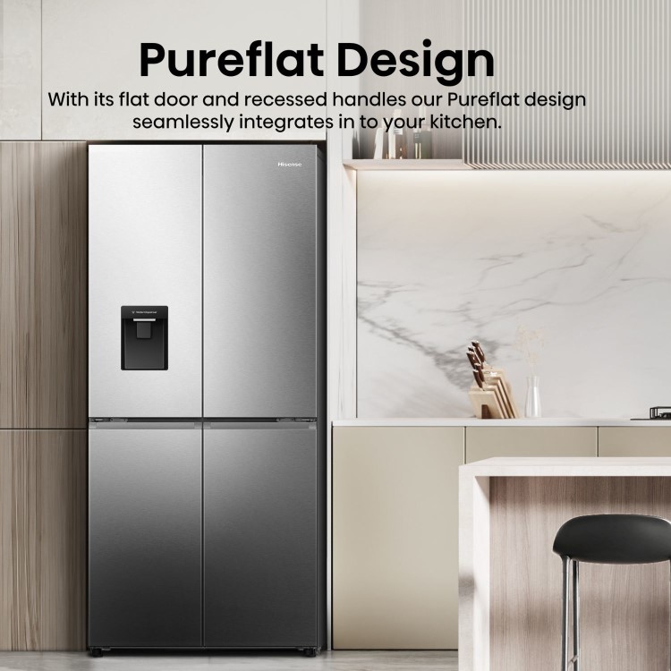 Hisense PureFlat Slim 482 Litre Four Door American Fridge Freezer - Silver