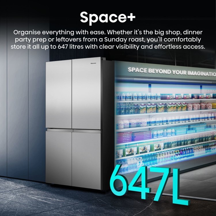 Hisense PureFlex 640 Litre Four Door American Fridge Freezer - Silver