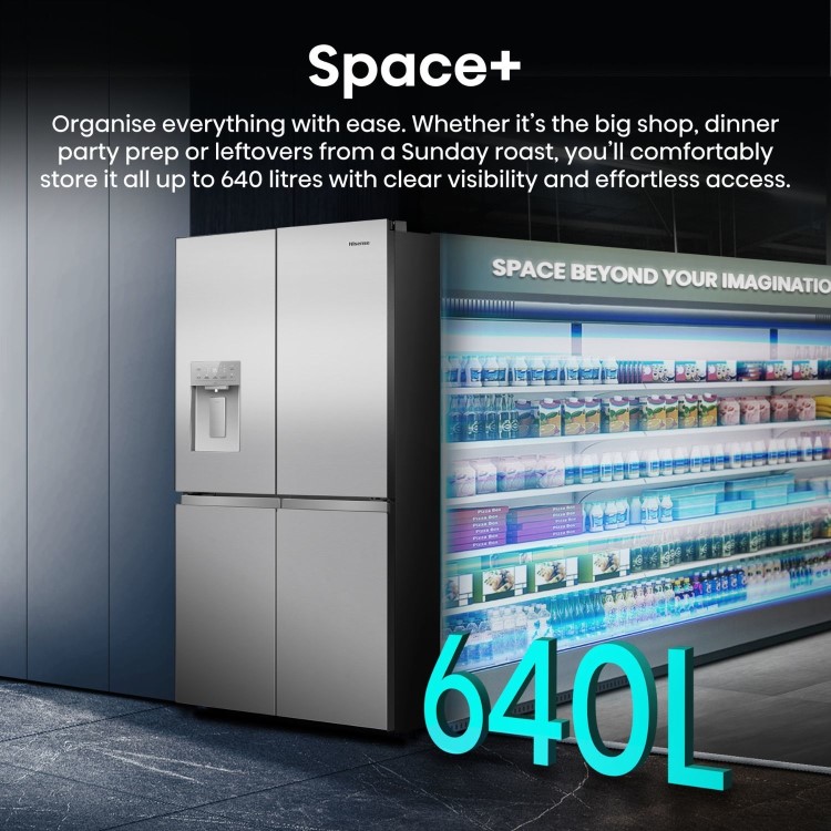 Hisense PureFlex 640 Litre Four Door American Fridge Freezer - Stainless Steel