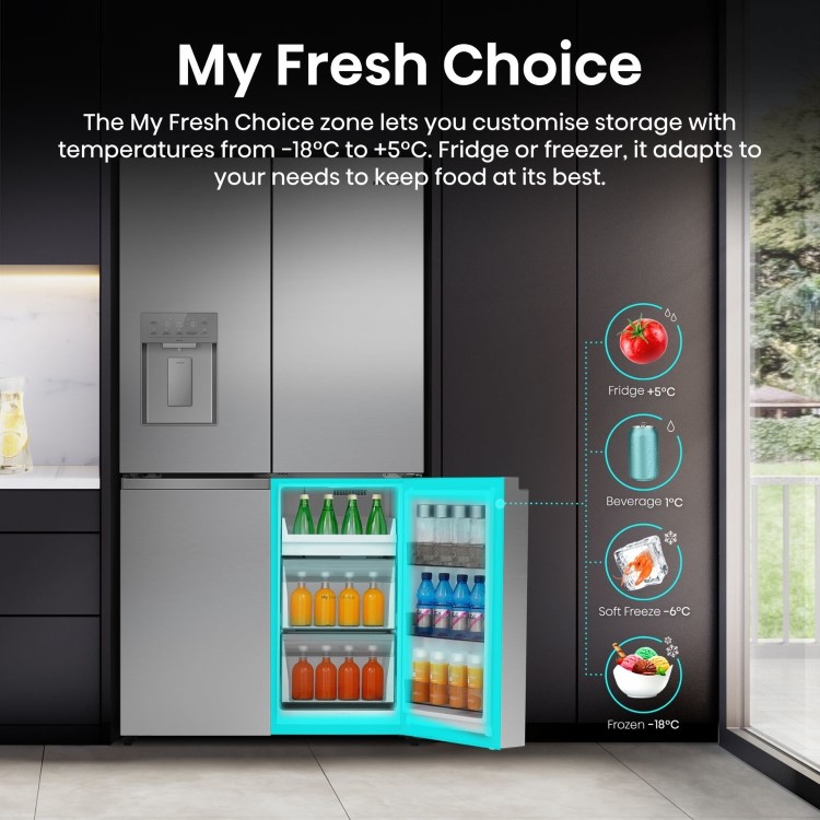 Hisense PureFlex 640 Litre Four Door American Fridge Freezer - Stainless Steel