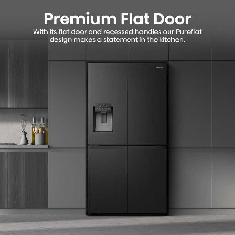 Hisense PureFlat 584 Litre Four Door American Fridge Freezer - Black