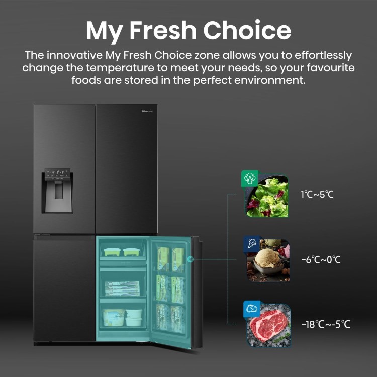 Hisense PureFlat 584 Litre Four Door American Fridge Freezer - Black