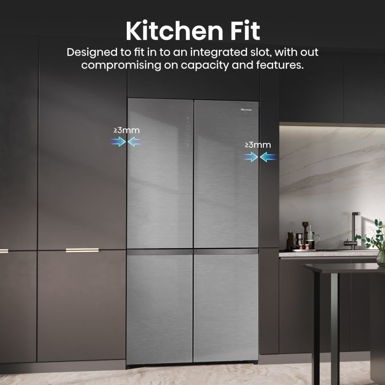 Hisense KitchenFit 591 Litre Four Door American Fridge Freezer - Silver