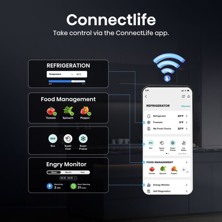 Hisense KitchenFit 591 Litre Four Door American Fridge Freezer - Silver