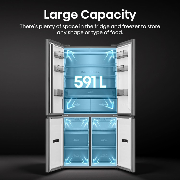 Hisense KitchenFit 591 Litre Four Door American Fridge Freezer - Silver