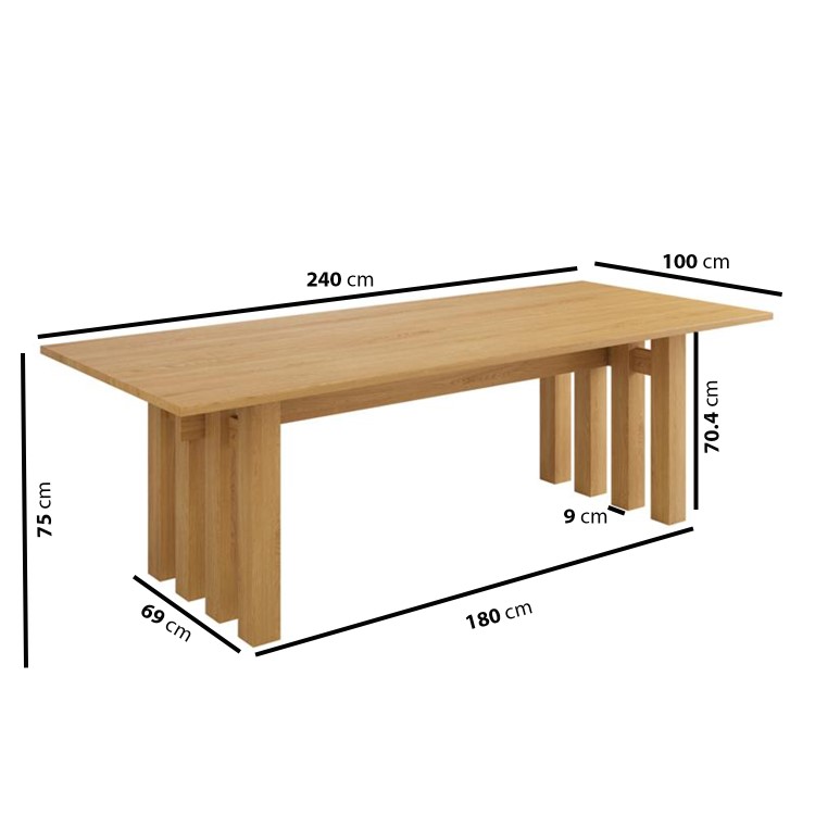 Large Solid Oak Rectangular Dining Table - Seats 6 - 8 - Roe