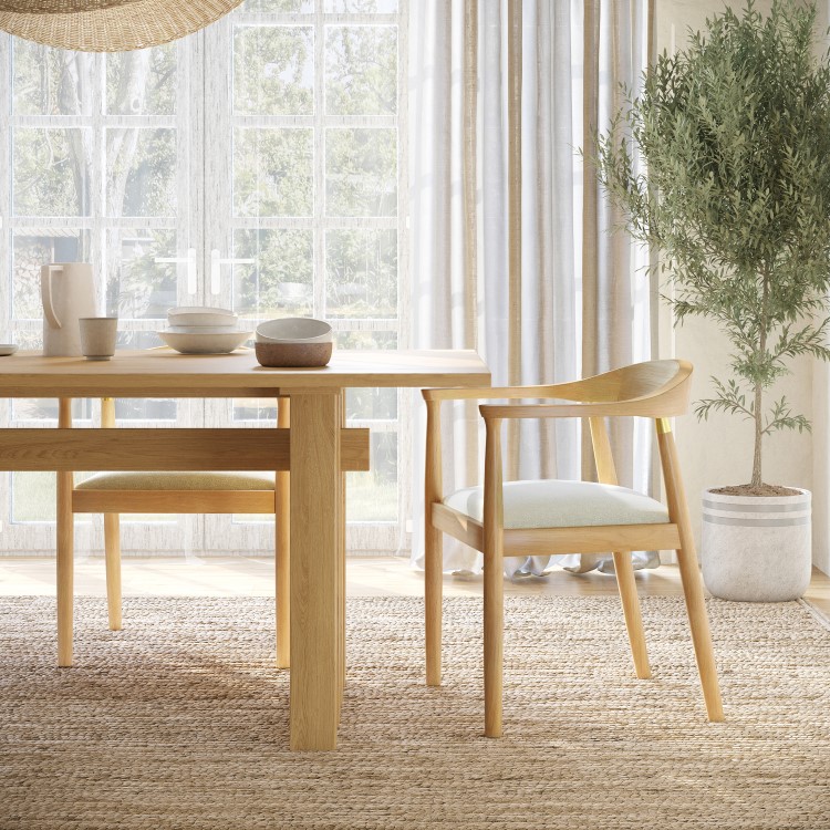 Large Solid Oak Rectangular Dining Table - Seats 6 - 8 - Roe