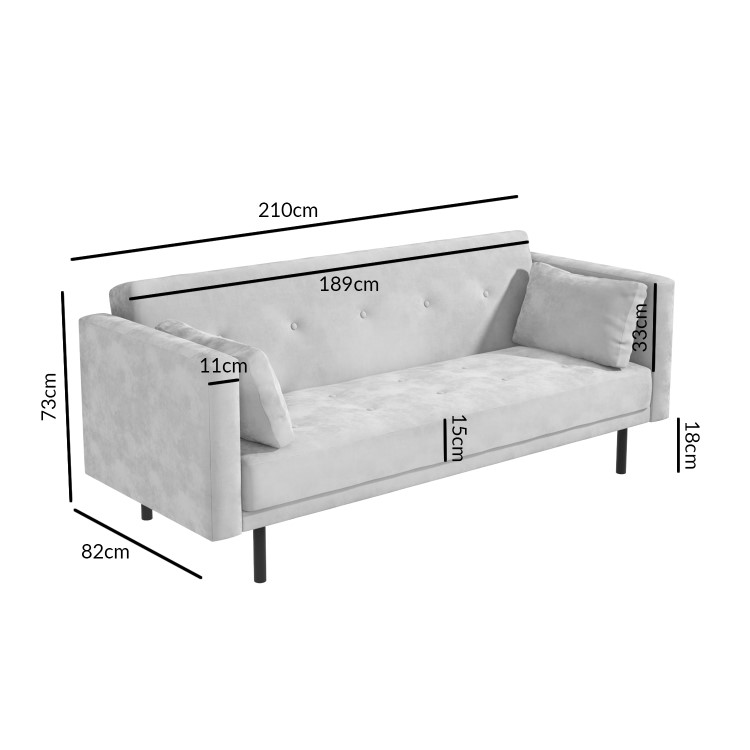 Grey 3 Seater Velvet Sofa Bed with Cushions - Rory