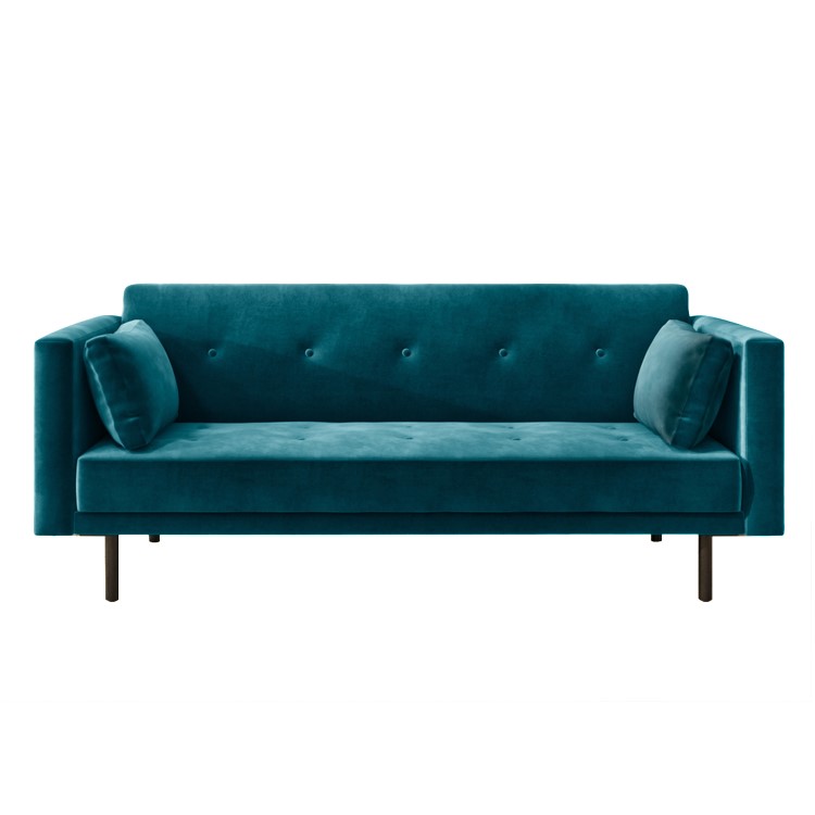 Teal Blue Velvet Sofa Bed with Cushions - Seats 3 - Rory