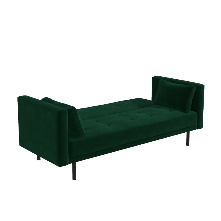 Velvet Sofa Bed in Dark Green with Buttons - Seats 3 - Rory
