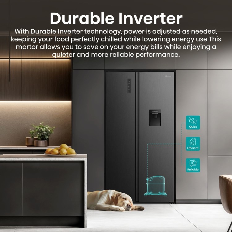 Hisense PureFlat 541 Litre Side-by-Side American Fridge Freezer - Black