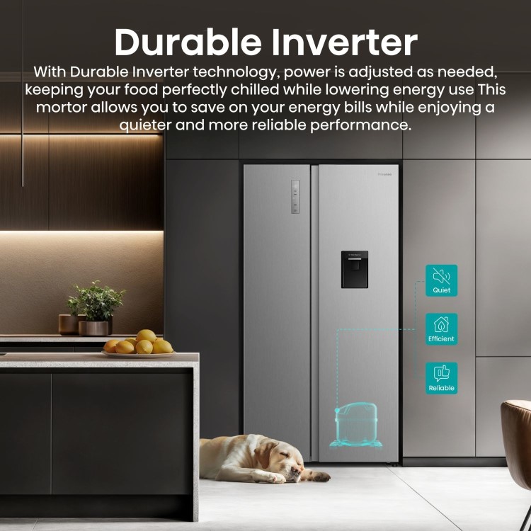 Hisense PureFlat 541 Litre Side-by-Side American Fridge Freezer - Silver