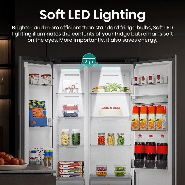 Hisense PureFlat 541 Litre Side-by-Side American Fridge Freezer - Silver