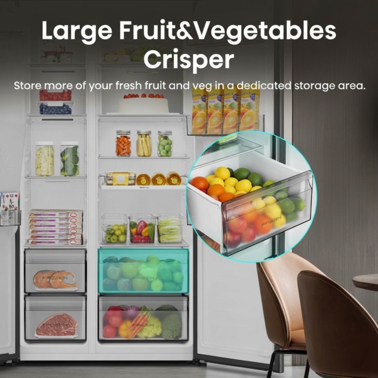 Refurbished Hisense PureFlat 528 Litre Side-By-Side American Fridge Freezer - Black