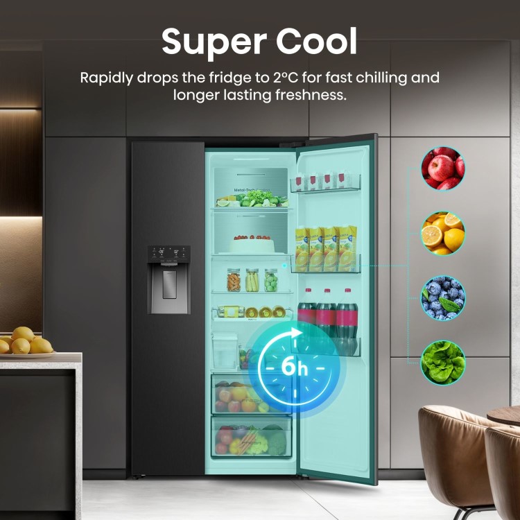 Refurbished Hisense PureFlat 528 Litre Side-By-Side American Fridge Freezer - Black