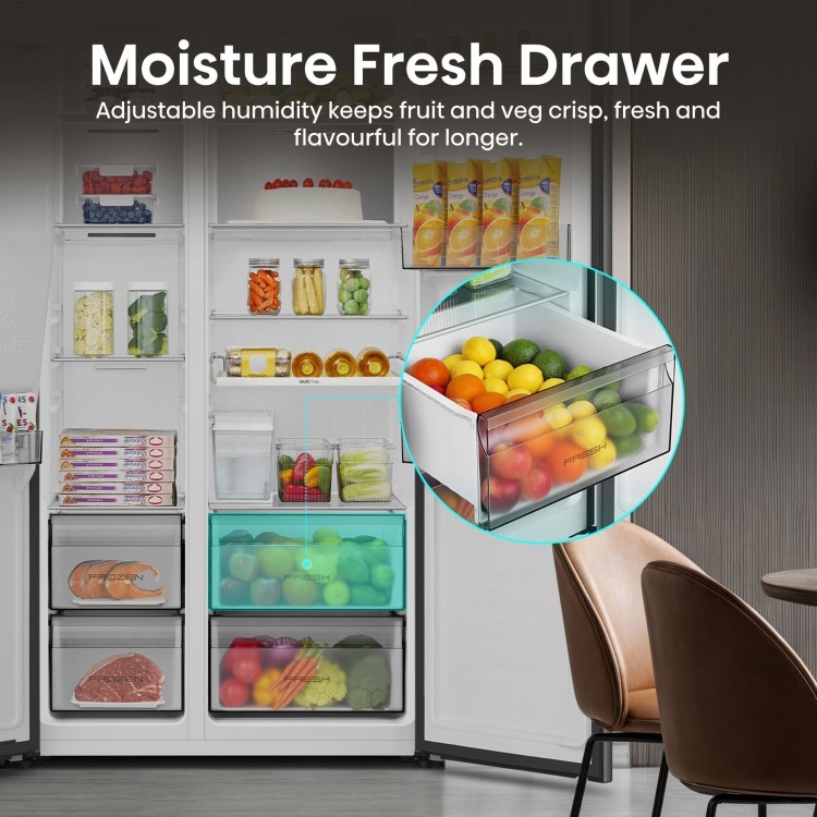 Refurbished Hisense PureFlat 528 Litre Side-By-Side American Fridge Freezer - Black