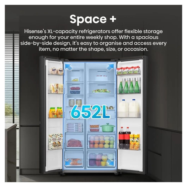 Hisense PureFlat 644 Litre Side-by-Side American Fridge Freezer - Black