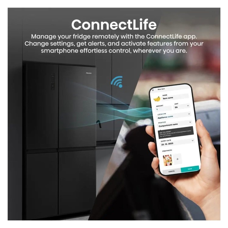 Hisense PureFlat 644 Litre Side-by-Side American Fridge Freezer - Black