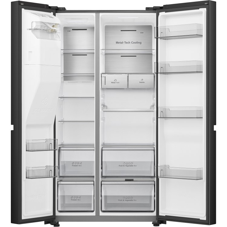 Refurbished Hisense RS818N4TFE Freestanding 632 Litre Frost Free American Fridge Freezer Black