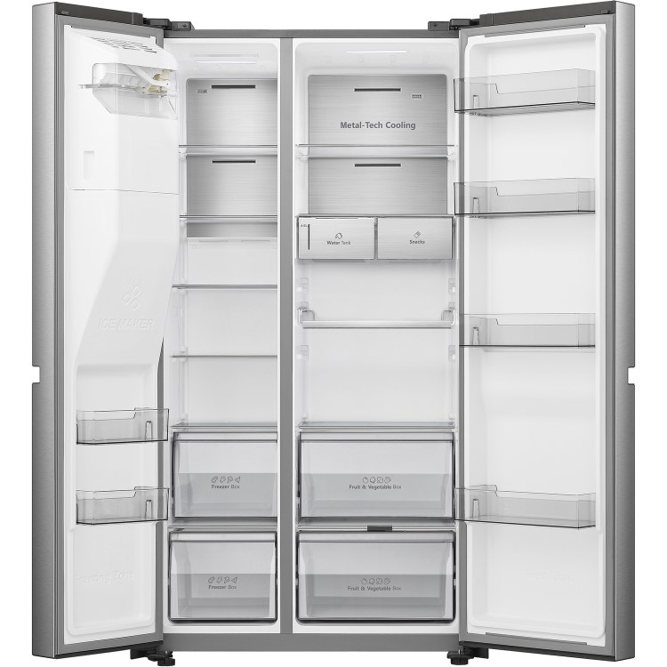 Hisense 632 Litre Side-By-Side American Fridge Freezer - Stainless Steel