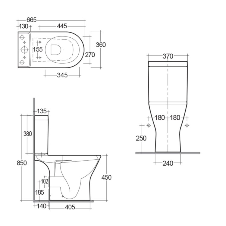 GRADE A1 - Close Coupled Rimless Toilet with Soft Close Seat - RAK Resort Maxi