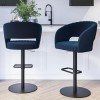 Navy Blue Velvet Adjustable Swivel Bar Stool with Back - Runa