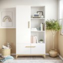 RUE003 Nursery Wardrobe with Shelves in White and Wood - Rue