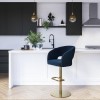 Navy Blue Velvet Adjustable Swivel Bar Stool with Curved Back - Runa