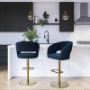 Navy Blue Velvet Adjustable Swivel Bar Stool with Curved Back - Runa