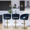Navy Blue Velvet Adjustable Swivel Bar Stool with Curved Back - Runa