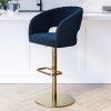 Navy Blue Velvet Adjustable Swivel Bar Stool with Curved Back - Runa
