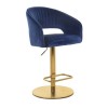 Navy Blue Velvet Adjustable Swivel Bar Stool with Curved Back - Runa