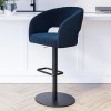 Navy Blue Velvet Adjustable Swivel Bar Stool with Back - Runa