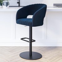 Blue Velvet Adjustable Swivel Bar Stool with Back - Runa
