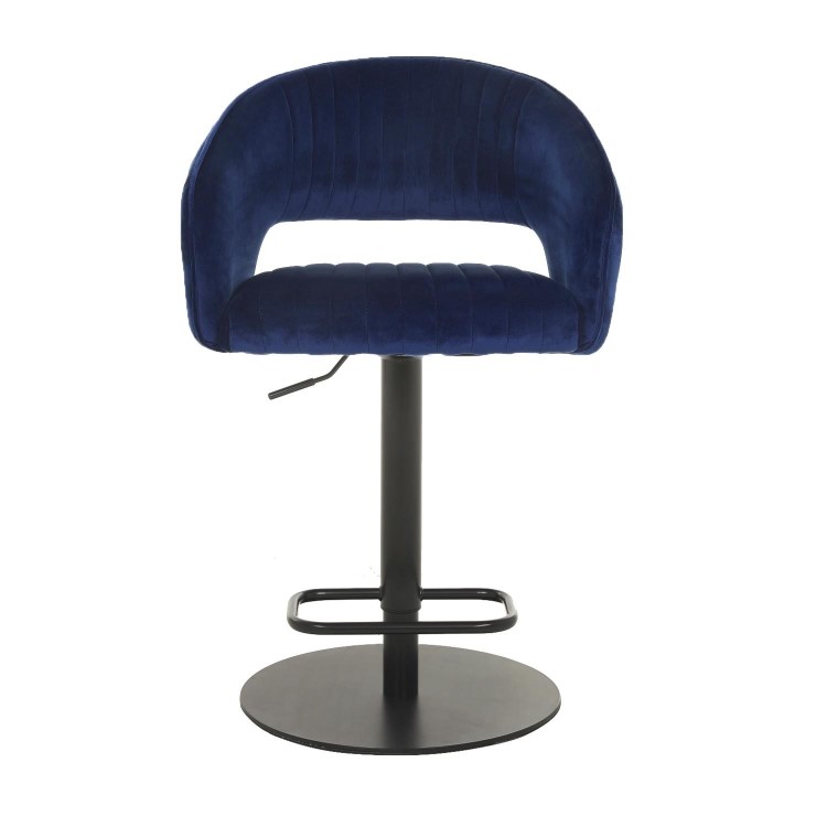Blue Velvet Adjustable Swivel Bar Stool with Back - Runa