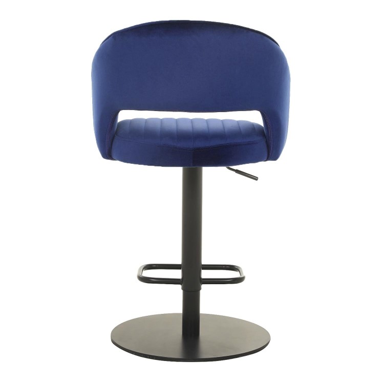 Blue Velvet Adjustable Swivel Bar Stool with Back - Runa