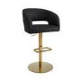 Curved Black Faux Leather Adjustable Swivel Bar Stool with Brass Base - Runa