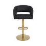 Curved Black Faux Leather Adjustable Swivel Bar Stool with Brass Base - Runa