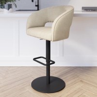 ALMOST PERFECT - Runa Adjustable Bar Stool in Beige Fabric with Black Metal Base ALMOST PERFECT - Runa Adjustable Bar Stool in Beige Fabric with Black Metal Base