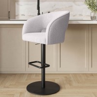 Curved Beige Boucle Adjustable Swivel Barstool with Black Metal Base - Runa Curved Beige Boucle Adjustable Swivel Barstool with Black Metal Base - Runa