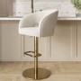 ONLY OPENED - Runa Curved Beige Boucle Adjustable Swivel Barstool with Gold Base
