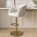 A1/RUN010 ONLY OPENED - Runa Curved Beige Boucle Adjustable Swivel Barstool with Gold Base