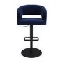 Curved Navy Blue Upholstered Adjustable Swivel Bar Stool with Black Base - Runa